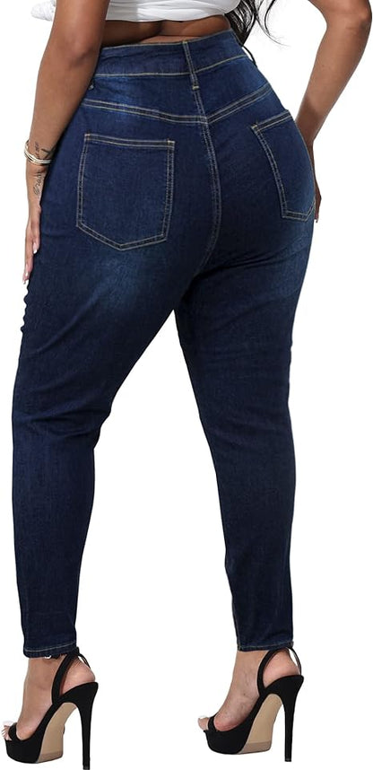 Womens Plus Size Skinny Jeans Stretchy High Waisted Ankle Jean view 2