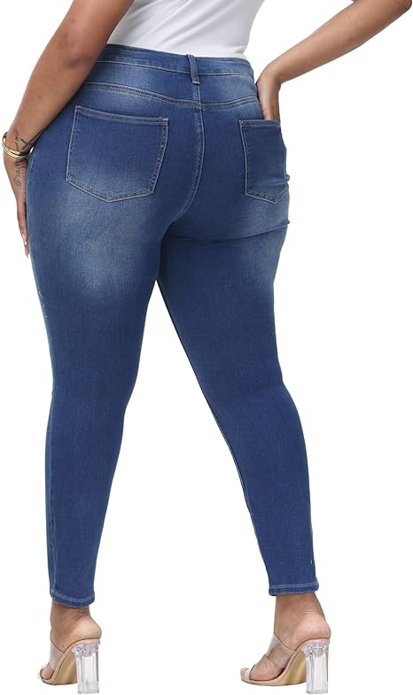 Womens Plus Size Skinny Jeans Stretchy High Waisted Ankle Jean view 2