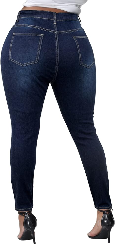 Womens Plus Size Skinny Jeans Stretchy High Waisted Ankle Jean view 6