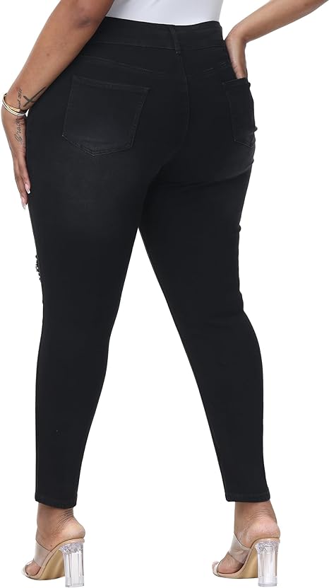 Womens Plus Size Skinny Jeans Stretchy High Waisted Ankle Jean view 2