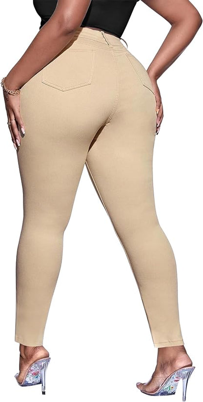 Womens Plus Size Skinny Tapered Pants Comfy Stretch High Waist Ankle Jean view 2