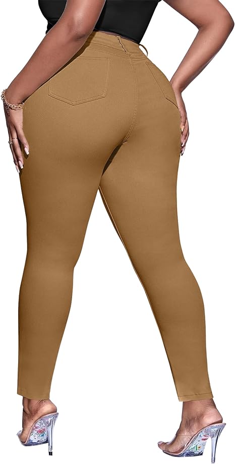 Womens Plus Size Skinny Tapered Pants Comfy Stretch High Waist Ankle Jean view 2