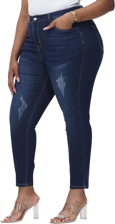 Womens Plus Size Skinny Jeans Stretchy High Waisted Ankle Jean view 5