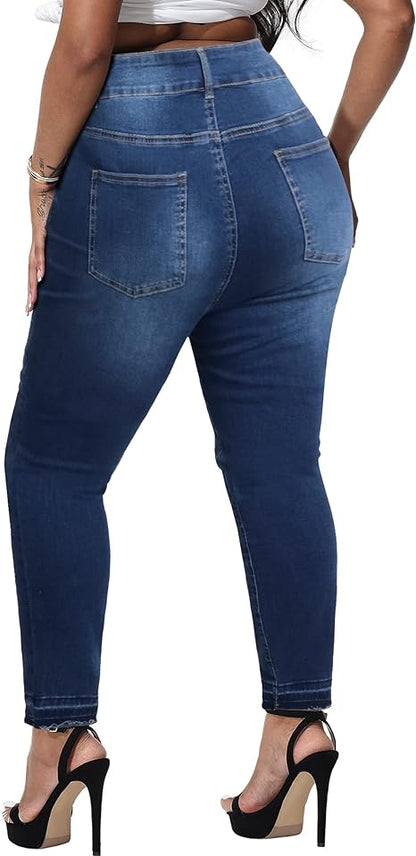 Womens Plus Size Skinny Jeans Stretchy High Waisted Ankle Jean view 6
