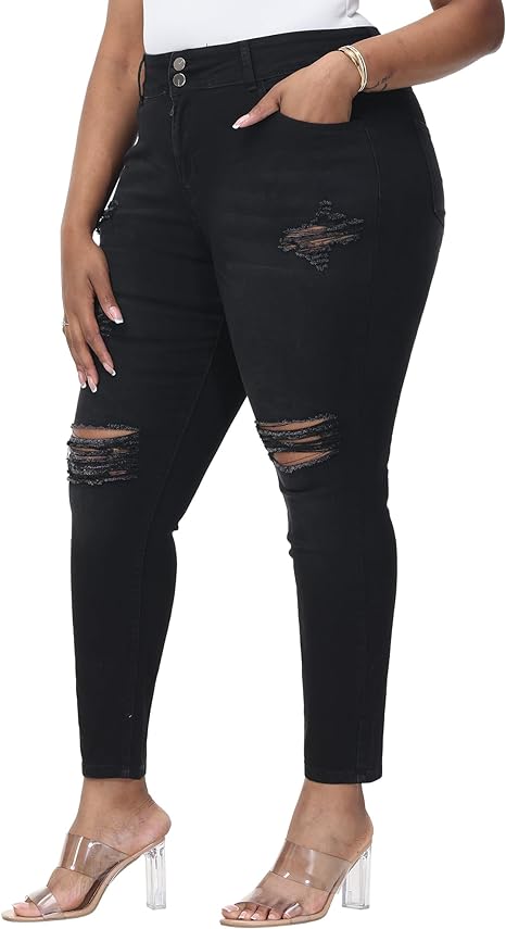 Womens Plus Size Skinny Jeans Stretchy High Waisted Ankle Jean view 6