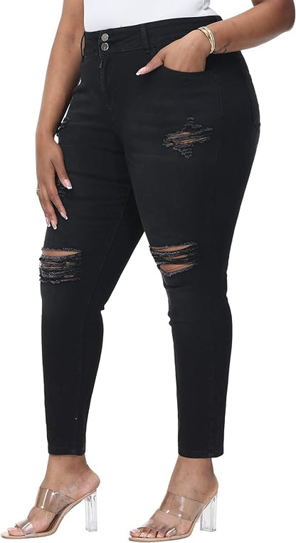 Womens Plus Size Skinny Jeans Stretchy High Waisted Ankle Jean view 6