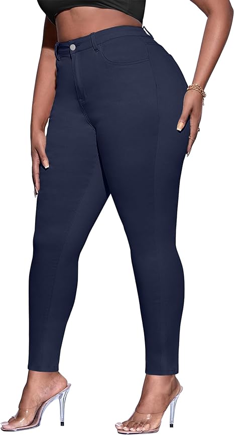 Womens Plus Size Skinny Tapered Pants Comfy Stretch High Waist Ankle Jean view 5