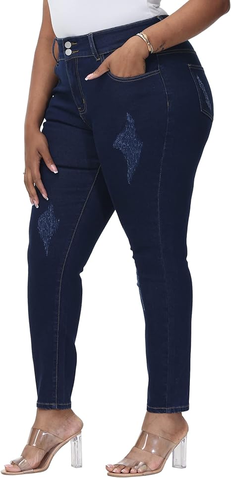 Womens Plus Size Skinny Jeans Stretchy High Waisted Ankle Jean view 5