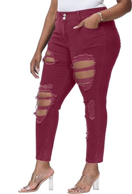 Womens Plus Size Skinny Jeans Stretchy High Waisted Ankle Jean view 5