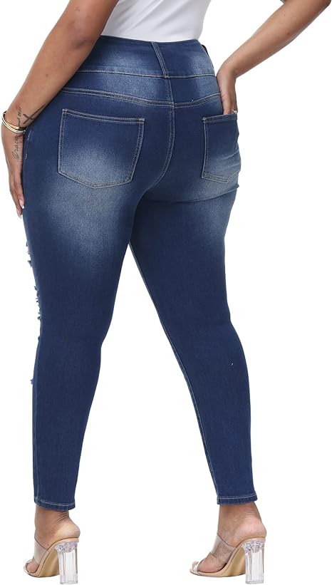 Womens Plus Size Skinny Jeans Stretchy High Waisted Ankle Jean view 2