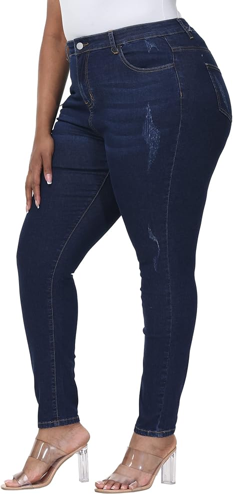 Womens Plus Size Skinny Jeans Stretchy High Waisted Ankle Jean view 5