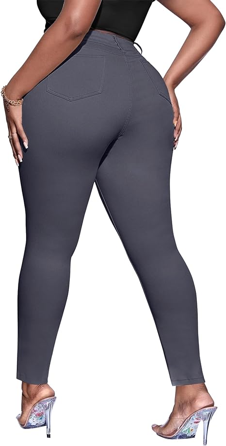 Womens Plus Size Skinny Tapered Pants Comfy Stretch High Waist Ankle Jean view 2
