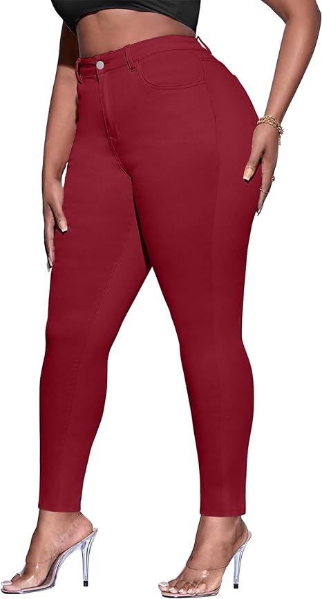 Womens Plus Size Skinny Tapered Pants Comfy Stretch High Waist Ankle Jean view 5