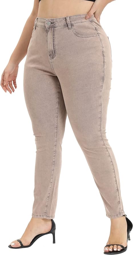 Womens Plus Size Skinny Tapered Pants Comfy Stretch High Waist Ankle Jean view 5