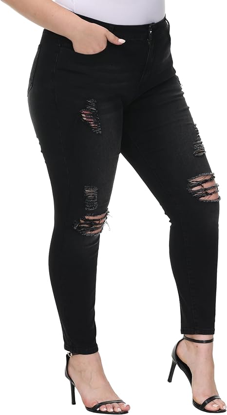Womens Plus Size Skinny Jeans Stretchy High Waisted Ankle Jean view 5