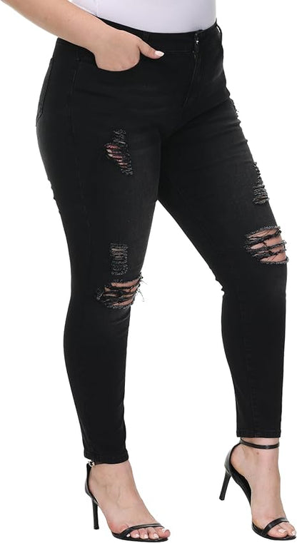 Womens Plus Size Skinny Jeans Stretchy High Waisted Ankle Jean view 5