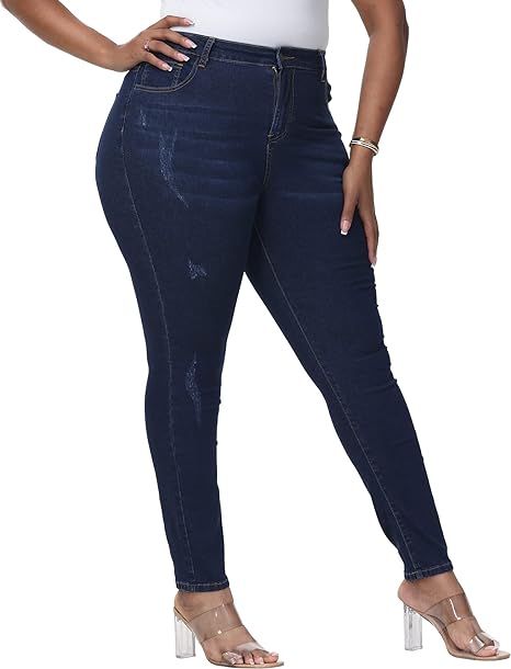 Womens Plus Size Skinny Jeans Stretchy High Waisted Ankle Jean view 6