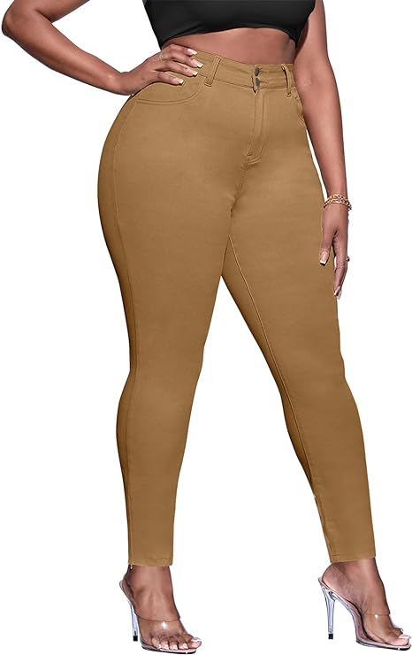 Womens Plus Size Skinny Tapered Pants Comfy Stretch High Waist Ankle Jean view 5
