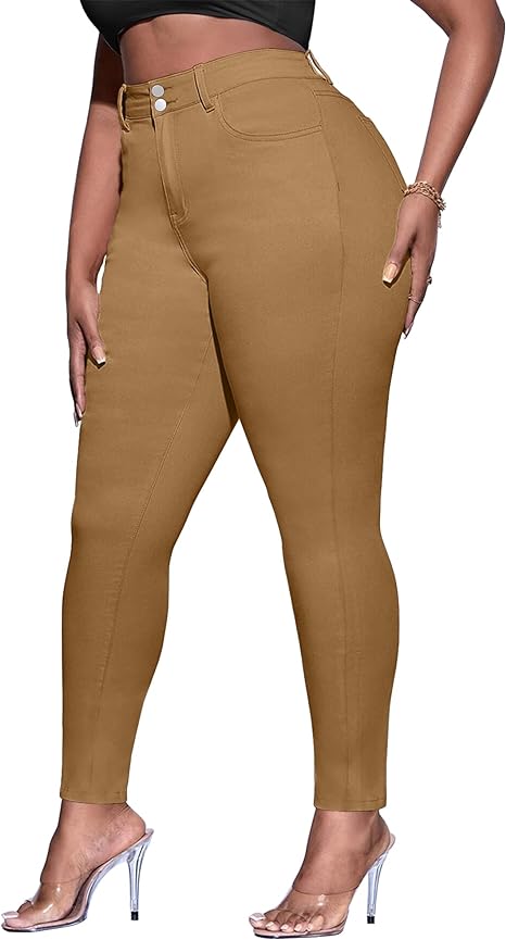 Womens Plus Size Skinny Tapered Pants Comfy Stretch High Waist Ankle Jean view 6