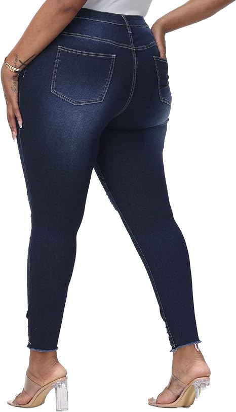 Womens Plus Size Skinny Jeans Stretchy High Waisted Ankle Jean view 2
