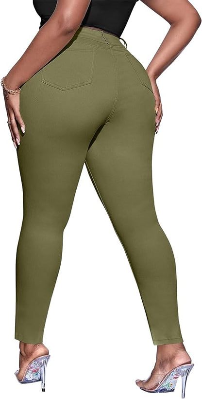 Womens Plus Size Skinny Tapered Pants Comfy Stretch High Waist Ankle Jean view 2