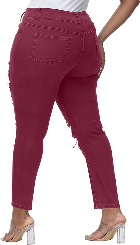 Womens Plus Size Skinny Jeans Stretchy High Waisted Ankle Jean view 2