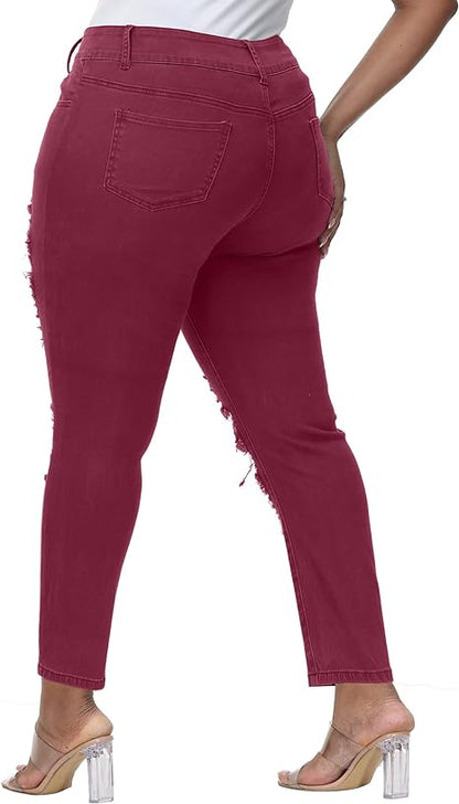 Womens Plus Size Skinny Jeans Stretchy High Waisted Ankle Jean view 2