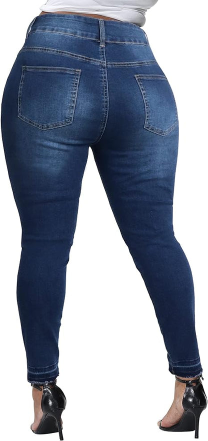 Womens Plus Size Skinny Jeans Stretchy High Waisted Ankle Jean view 2