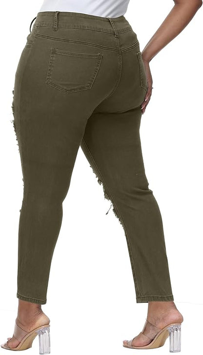 Womens Plus Size Skinny Jeans Stretchy High Waisted Ankle Jean view 2