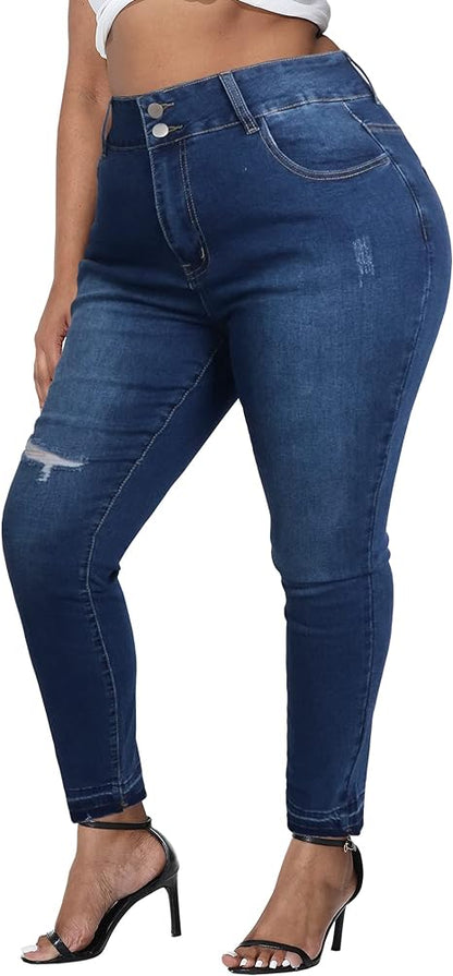 Womens Plus Size Skinny Jeans Stretchy High Waisted Ankle Jean view 4