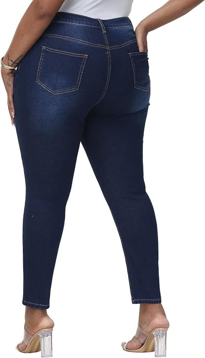 Womens Plus Size Skinny Jeans Stretchy High Waisted Ankle Jean view 2