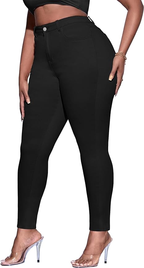 Womens Plus Size Skinny Tapered Pants Comfy Stretch High Waist Ankle Jean view 6