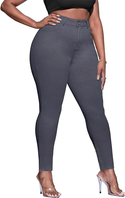Womens Plus Size Skinny Tapered Pants Comfy Stretch High Waist Ankle Jean view 6