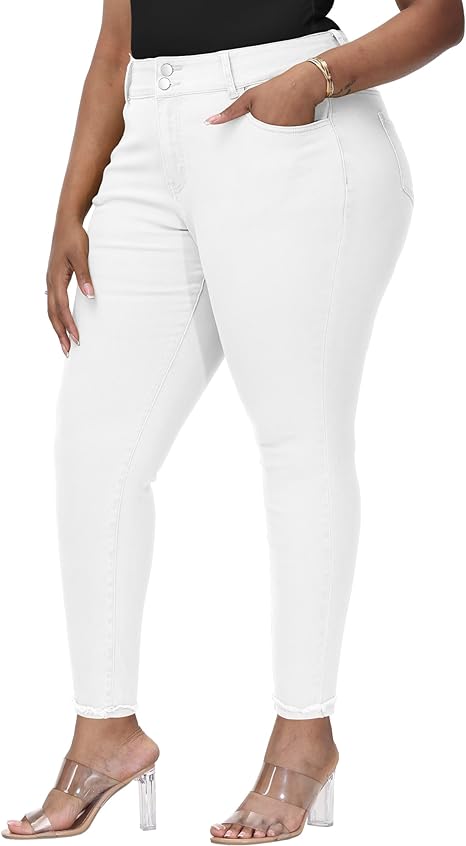 Womens Plus Size Skinny Jeans Stretchy High Waisted Ankle Jean view 6