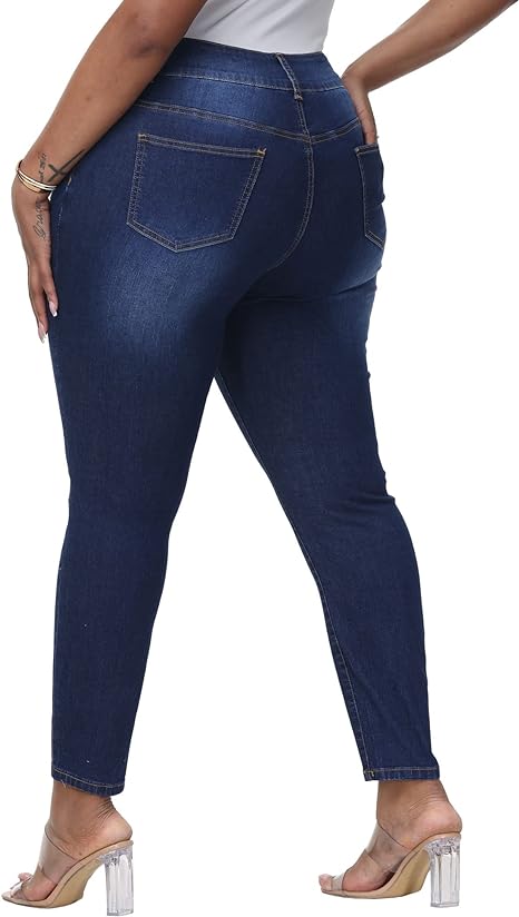 Womens Plus Size Skinny Jeans Stretchy High Waisted Ankle Jean view 2
