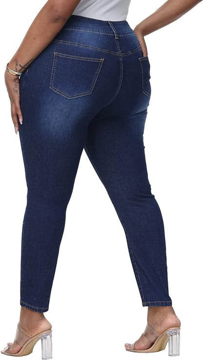 Womens Plus Size Skinny Jeans Stretchy High Waisted Ankle Jean view 2