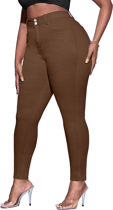Womens Plus Size Skinny Tapered Pants Comfy Stretch High Waist Ankle Jean view 5
