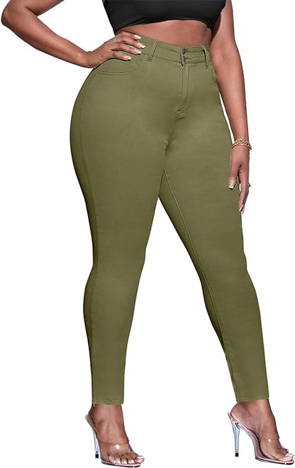 Womens Plus Size Skinny Tapered Pants Comfy Stretch High Waist Ankle Jean view 5