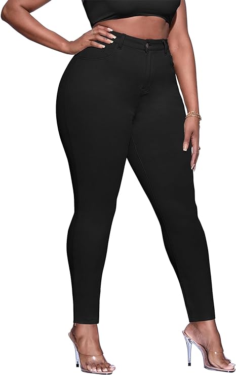 Womens Plus Size Skinny Tapered Pants Comfy Stretch High Waist Ankle Jean view 5
