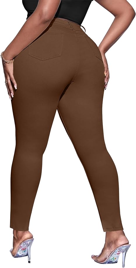 Womens Plus Size Skinny Tapered Pants Comfy Stretch High Waist Ankle Jean view 2