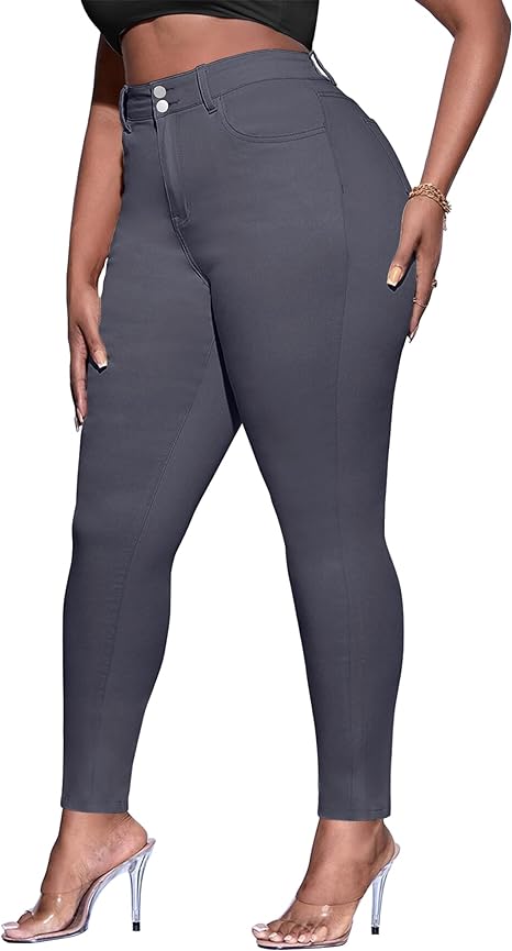Womens Plus Size Skinny Tapered Pants Comfy Stretch High Waist Ankle Jean view 5