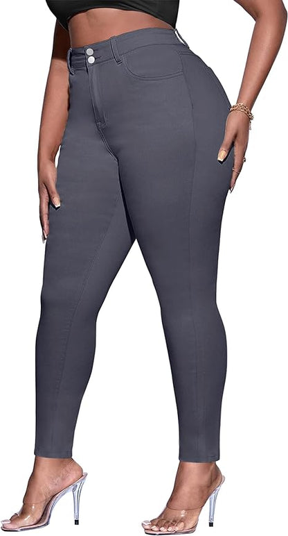 Womens Plus Size Skinny Tapered Pants Comfy Stretch High Waist Ankle Jean view 5