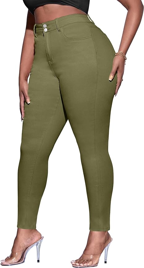 Womens Plus Size Skinny Tapered Pants Comfy Stretch High Waist Ankle Jean view 6
