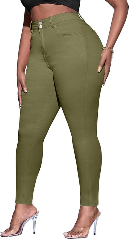 Womens Plus Size Skinny Tapered Pants Comfy Stretch High Waist Ankle Jean view 6