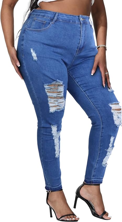 Womens Plus Size Skinny Jeans Stretchy High Waisted Ankle Jean view 5