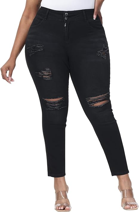 Womens Plus Size Skinny Jeans Stretchy High Waisted Ankle Jean view 5