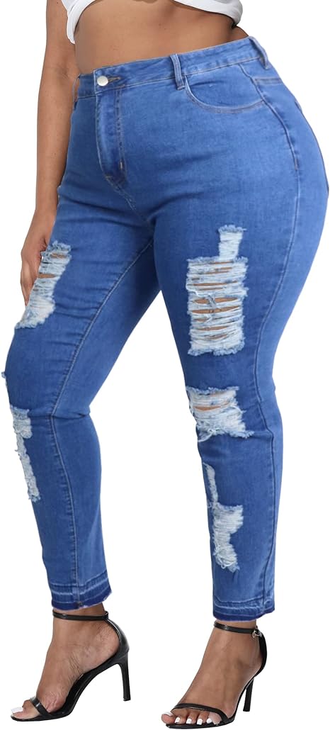 Womens Plus Size Skinny Jeans Stretchy High Waisted Ankle Jean view 4