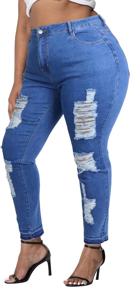 Womens Plus Size Skinny Jeans Stretchy High Waisted Ankle Jean view 4