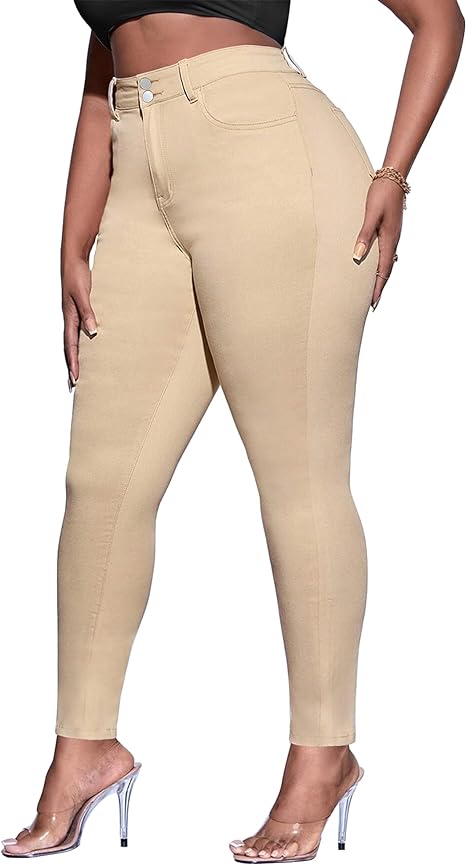 Womens Plus Size Skinny Tapered Pants Comfy Stretch High Waist Ankle Jean view 5