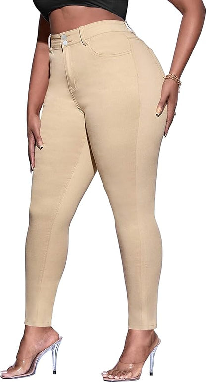 Womens Plus Size Skinny Tapered Pants Comfy Stretch High Waist Ankle Jean view 5